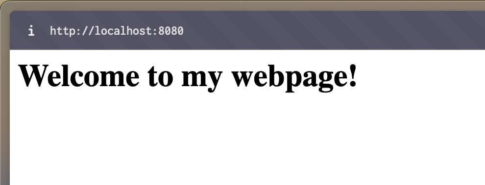Chromium displaying “Welcome to my webpage!” in a heading level 1 tag.