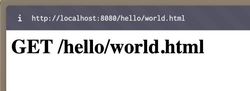 Evidence that our web server can extract the path requested by the browser as it outputs GET /hello/world.html